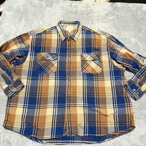 CABELAS Flannel Shirt Mens 4XL Plaid Brown Button Heavy Hunting